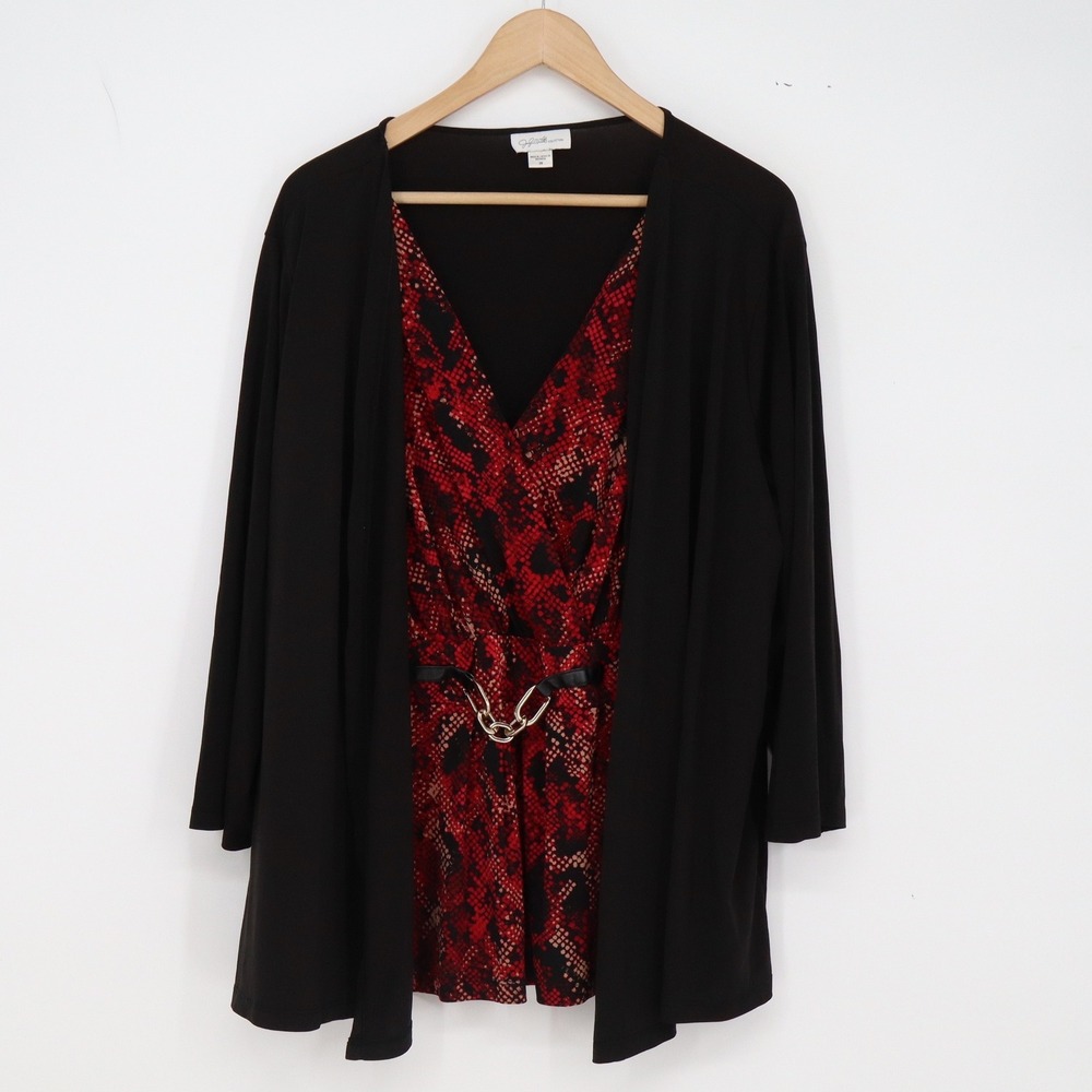 Jaclyn Smith Top Set Womens 2X Layered Snakeskin Black Red Chain Excellent